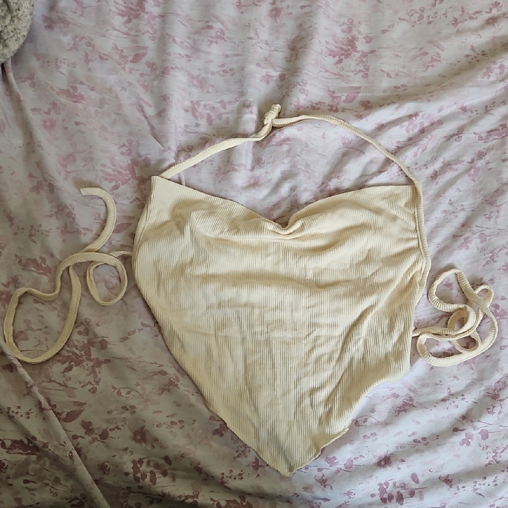 Cream Bandeau with Textured Fabric and Ruching